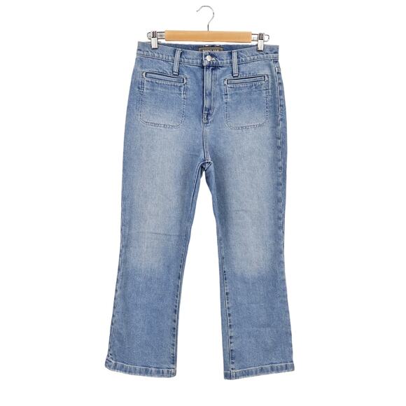 J. Crew Denim - J. Crew Point Sur Kickout Crop Jean Light River Wash Front Patch Pockets Size 28